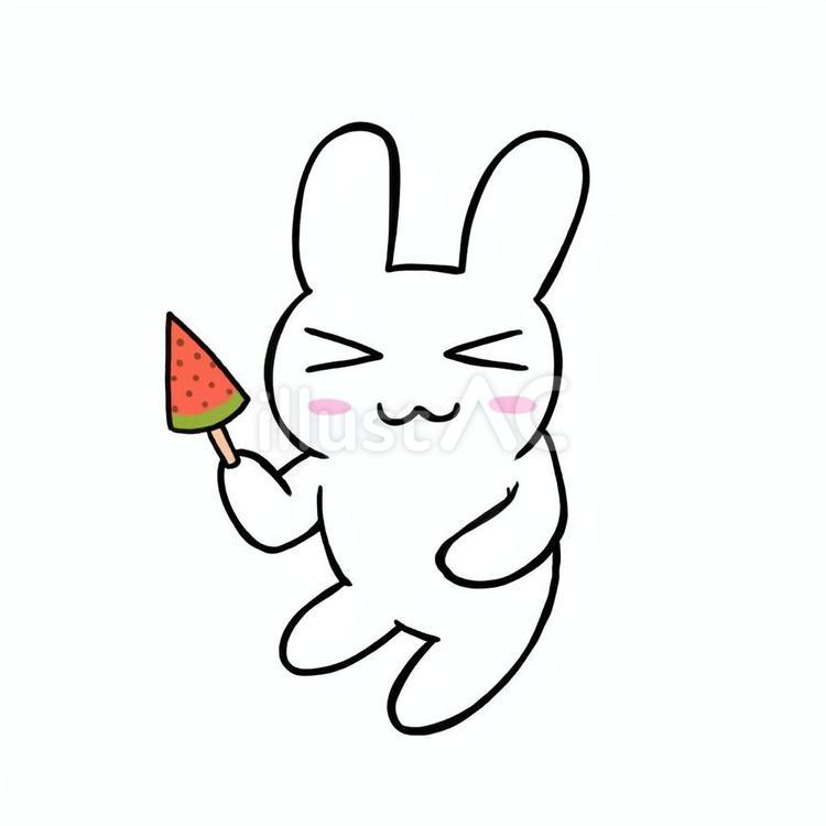 うさぎとスイカアイス うさぎ,動物,おやつのイラスト素材
