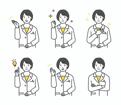 医者のアイコンセット イラスト素材 女性,医師,医者,女医,ドクター,医療従事者,薬剤師,研究者,白衣,病院のイラスト素材