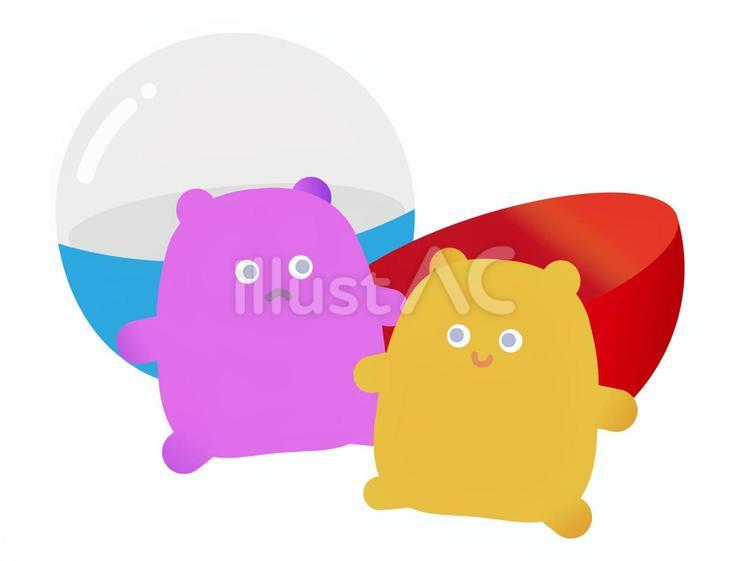 カプセルトイと小さいフィギュア カプセルトイ,ガチャガチャ,おもちゃのイラスト素材