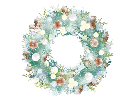 クリスマスリースのイラスト白系 リース,クリスマスリース,クリスマス,植物,飾り,デコレーション,ドアリース,玄関,輪,輪っかのイラスト素材