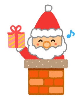 嬉しそうにプレゼントを持つサンタクロース サンタクロース,煙突,プレゼント,サンタ,クリスマス,顔出し,サンタ帽,12月,冬,人物のイラスト素材
