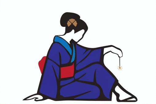 座って線香花火をする浴衣女性 浴衣,女性,座る,線香花火,花火,浴衣女性,着物,日本,和装,帯のイラスト素材