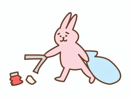 ゴミ拾いをするウサギ うさぎ,ゴミ拾い,ゴミ,火バサミ,ゴミ箱,くずかご,地域清掃,一生懸命,動物,キャラクターのイラスト素材