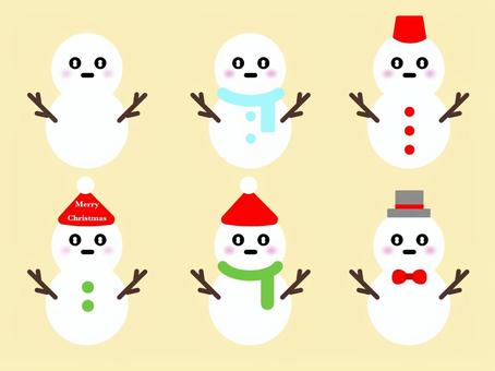 雪だるま(縁なし)_1 雪だるま,クリスマス,冬,雪,かわいい,サンタ帽,詰め合せ,枝,マフラーのイラスト素材