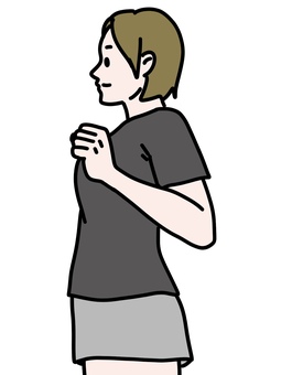 肩の漸進的筋弛緩法 女性,漸進的筋弛緩法,肩甲骨,広げる,横向き,側面,上半身,10代,20代,tシャツのイラスト素材