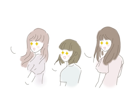 振り向く女性たち 振り向く,振り返る,女性,3人,淡い,パステルのイラスト素材