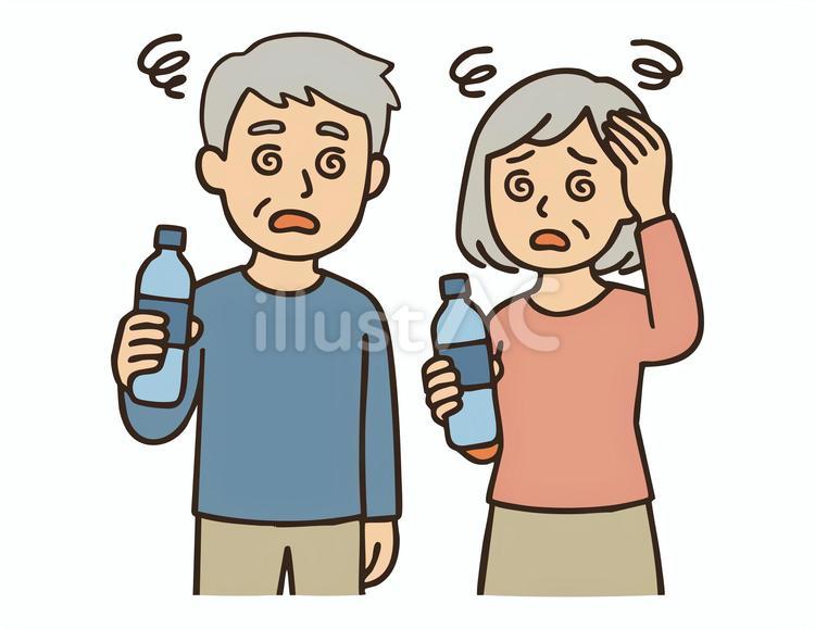 脱水症状・水分不足でふらつくシニア男女 人物,シニア,老人のイラスト素材