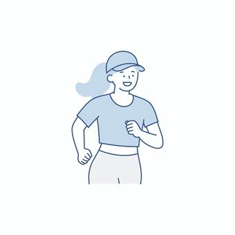 走る女性の上半身カットイラスト素材 人物,女性,ランニング,走る,運動,スポーツ,健康,動作,社会人,上半身のイラスト素材