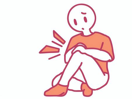 赤色の膝の痛みに悩む人 膝,痛み,足,健康,悩み,困る,怪我,病気,人物,座るのイラスト素材