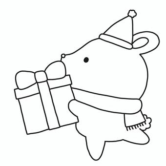 クリスマスプレゼントをもったうさぎ クリスマスプレゼントをもったうさぎ クリスマス,プレゼント,持つ,うさぎ,動物,サンタ,帽子,マフラー,冬,モノトーンのイラスト素材