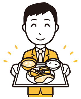  スーツ青年(黄)-363-バスト 食事,ビジネスマン,会社員,男性,サラリーマン,オフィス,ビジネス,営業マン,先生,講師のイラスト素材