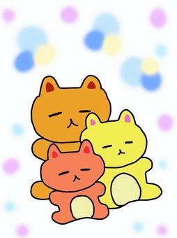 おやすみ猫 猫,昼寝,ほんわか,3匹,手描き,かわいい,カラフル,シンプルのイラスト素材