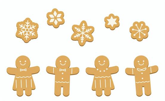 Illustration, gingerbread man, doll, snow crystal, 