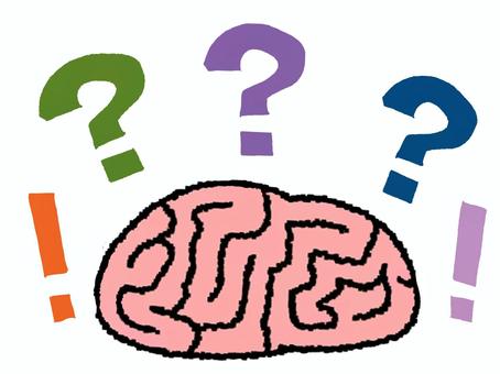 謎を考える脳 脳,はてな,クエスチョン,考える,お知らせ用,宣伝用,pop調,手描き,挿絵,ワンポイントのイラスト素材