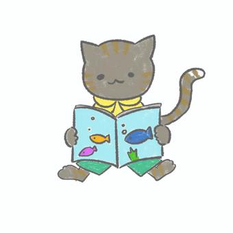絵本を読むアメリカンショートヘア 絵本,並べる,勢揃い,読書,読書習慣,本読み,読み聞かせ,イラスト,挿絵,手描きのイラスト素材