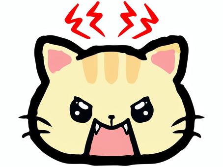 トラ猫の落書き風顏アイコンイラスト素材4 猫,顏,威嚇,トラ猫,動物,生き物,ペット,かわいい,シンプル,簡単のイラスト素材