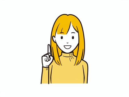 ポイントを伝える笑顔のニットセーター女性 指差し,ポイント,女の子,女性,ニット,セーター,笑顔,カジュアル,ヒント,注目のイラスト素材
