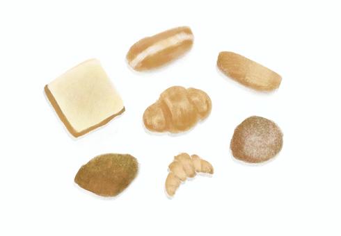 パン　イラスト パン,パン屋,朝食,カフェ,ランチ,ほんわか,食パン,あんぱん,カレーパン,カレーのイラスト素材