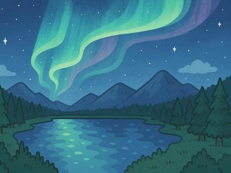星空とオーロラの幻想風景