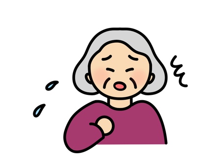 咳をするおばあちゃん おばあちゃん,祖母,咳,風邪,むせ込み,女性,シニア,高齢者,介護,苦しいのイラスト素材