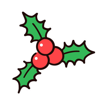 ヒイラギ 柊,冬,植物,木の実,クリスマス,挿絵,ワンポイント,白バック,白背景,シンプルのイラスト素材