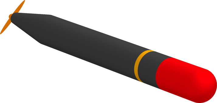 酸素魚雷 ミリタリー,魚雷,酸素魚雷,爆弾,武器,兵器,赤色,蛍光色,3dcg,立体のイラスト素材