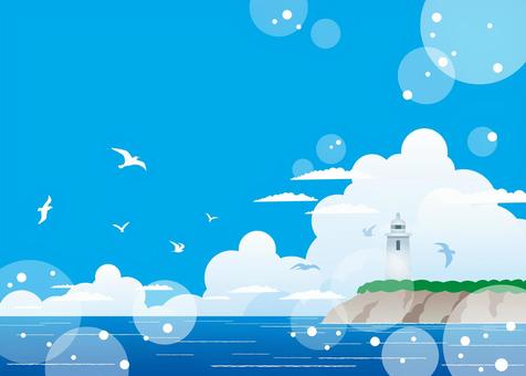 Summer image illustration, sea, lighthouse, blue sky, JPG, PNG and AI