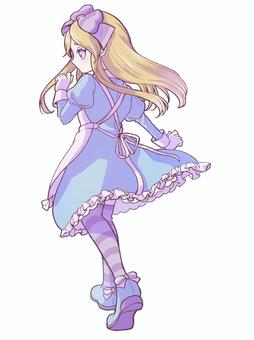 アリス風ワンピース　全身カラーイラスト 女の子,女性,不思議の国のアリス,アリス,童話,おとぎ話,ファンタジー,ファンシー,物語,人物のイラスト素材
