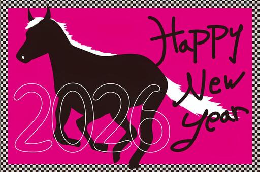 おしゃれモダン　丑年　年賀状 年賀状,年賀はがき,テンプレート,馬,午,午年,干支,十二支,素材,イラストのイラスト素材