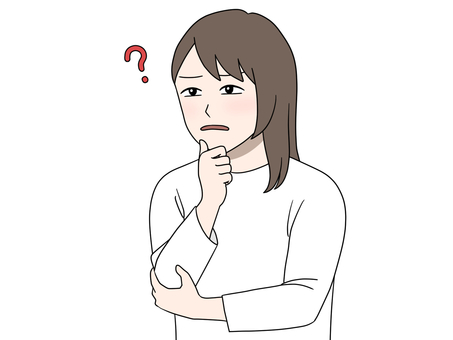 顎に手を当てて考え込む女性 はてな,謎,意味不明,考える,理解不能,は？,理解できない,訳が分からない,ちんぷんかんぷん,わけわからんのイラスト素材