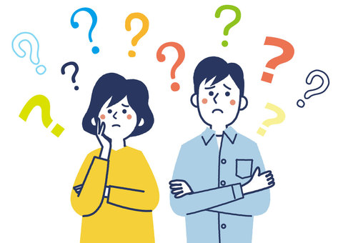 疑問だらけの夫婦 疑問,夫婦,カップル,クエッションマーク,質問,不安,腕組み,上半身,理解不能,かわいいのイラスト素材