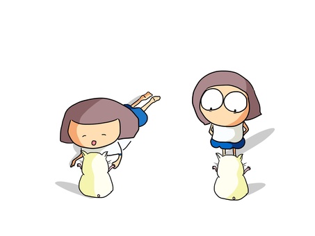 見る会う　おかっぱ 見る,会う,違い,ハムスター,おかっぱ,女の子のイラスト素材