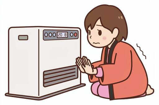 寒がる人 石油ファンヒーター,暖房,あたる,近づく,人物,人,女性,女の子,若者,半纏のイラスト素材
