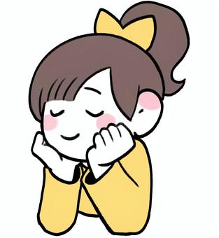 頬杖をつくポニーテールのこども 頬杖をつくポニーテールのこども 笑顔,人物,女のイラスト素材