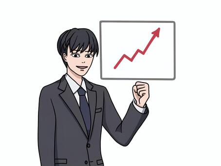 売上上昇でガッツポーズで喜ぶスーツ男性 ガッツポーズ,上昇,グラフ,売上,スーツ,男性,ビジネス,喜ぶ,嬉しい,笑顔のイラスト素材