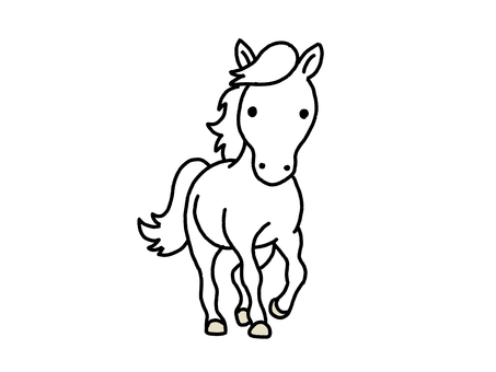 走るカワイイ白馬 正月,新年,年賀状,手描き,シンプル,線画,馬,干支,動物,アニマルのイラスト素材