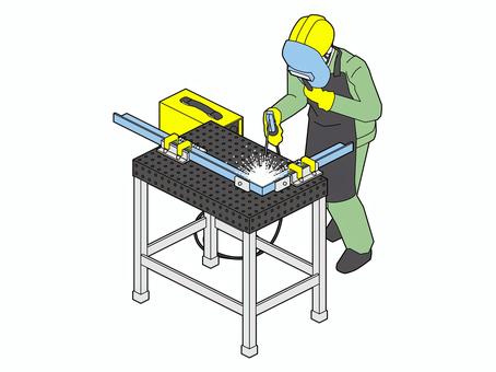 金属部品の溶接A（シンプル配色） 溶接,アーク溶接,溶接棒,金属,鉄筋,鉄鋼,溶接機,接続,接着,接合のイラスト素材