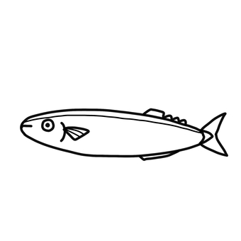 シンプルかわいいさんま（白黒） さんま,魚,秋,食べ物,シンプル,かわいい,挿絵,手描き,手書き,ポップのイラスト素材