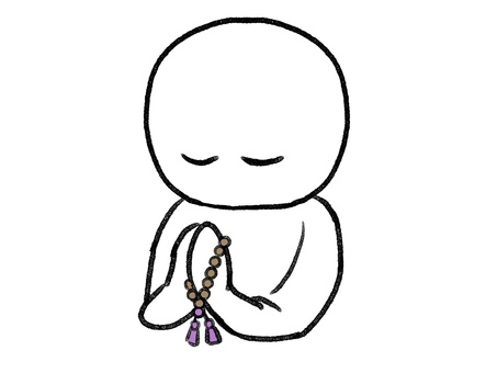 数珠を持って手を合せる棒人間 棒人間,人物,数珠,葬式,合掌,焼香,手描き,落書き,表情,黒のイラスト素材