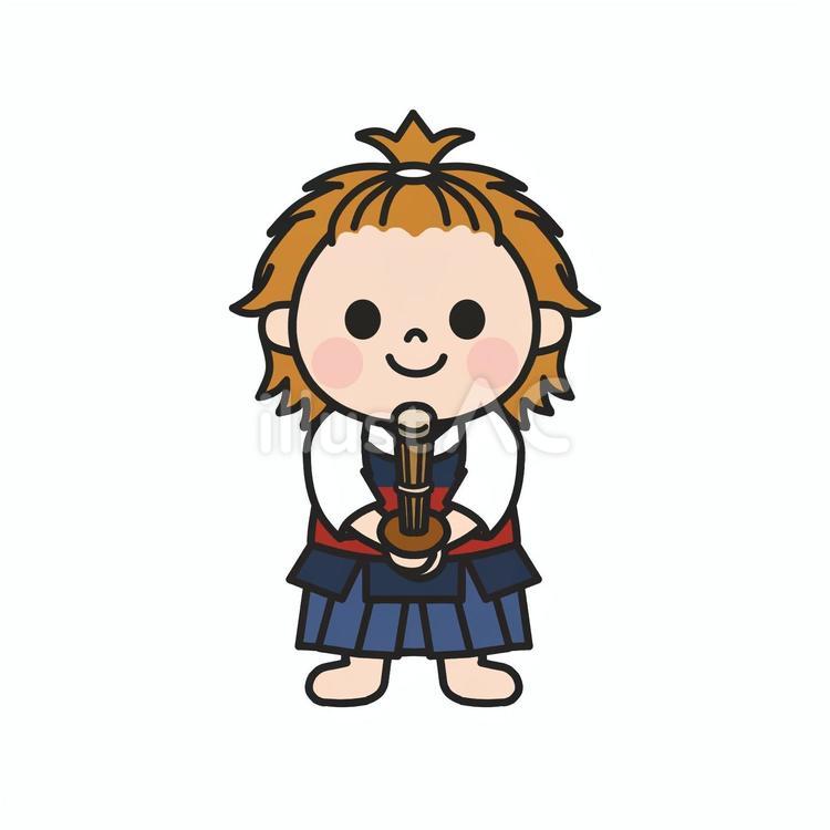 ワクワクしながら竹刀を握り構える子ども3 剣道,竹刀,袴のイラスト素材