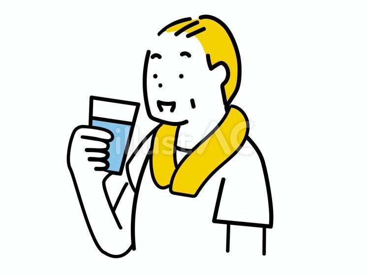 汗拭きタオルを首に巻いて水を飲む男性 水,熱中症,夏のイラスト素材