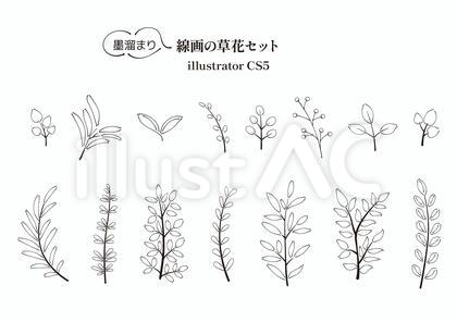 草花セット 墨溜まり 線画 手描き
