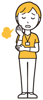  訪問看護師女性(黄)-066-全身 悩む,訪問看護師,看護師,女性,医療,病院,介護,ナース,在宅看護,クリニックのイラスト素材