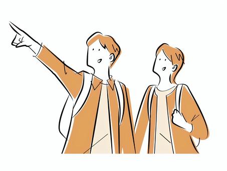 おでかけする男女 人物,男,女,おでかけ,ハイキング,旅行,観光,散策,目指す,目的のイラスト素材