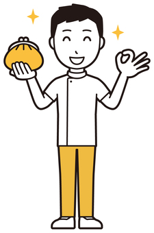  理学療法士男(黄)-002-全身 財布,理学療法士,整体師,白衣,医療,病院,柔道整復師,カイロプラクティック,鍼灸師,マッサージ師のイラスト素材