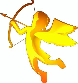 キューピット　　金　 キューピット,天使,飛ぶ,弓矢,狙う,少年,金,コントラストのイラスト素材
