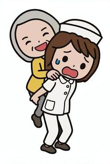 介護する人 介護する人 人物,おばあさん,おんぶ,看護婦,負担,重荷,介護,手助け,重圧,邪魔のイラスト素材