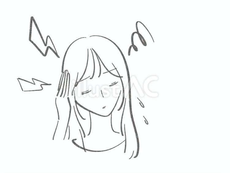 頭が痛くて重い 女性,ロングヘア,頭のイラスト素材