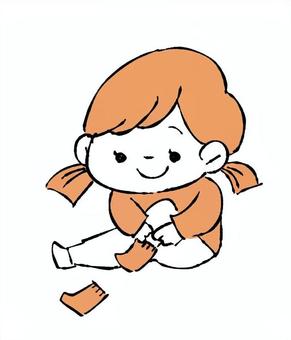 靴下を履く/女の子 靴下,かわいい,シンプル,女の子,女児,幼稚園,保育園,子ども園,支度のイラスト素材