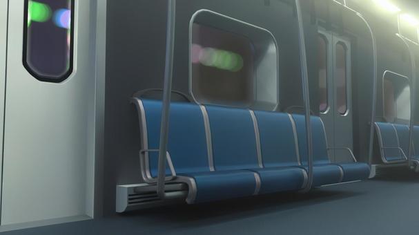 海外風の電車の車内の煌く夜の座席 電車,電車内,背景,乗り物,座席,吊り革,公共機関,交通機関,通勤,通学のイラスト素材